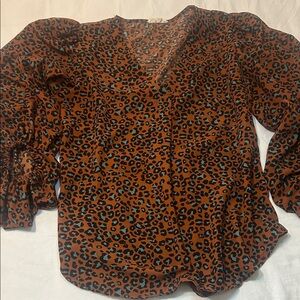 BKE Leopard Print Blouse - Brown and Black